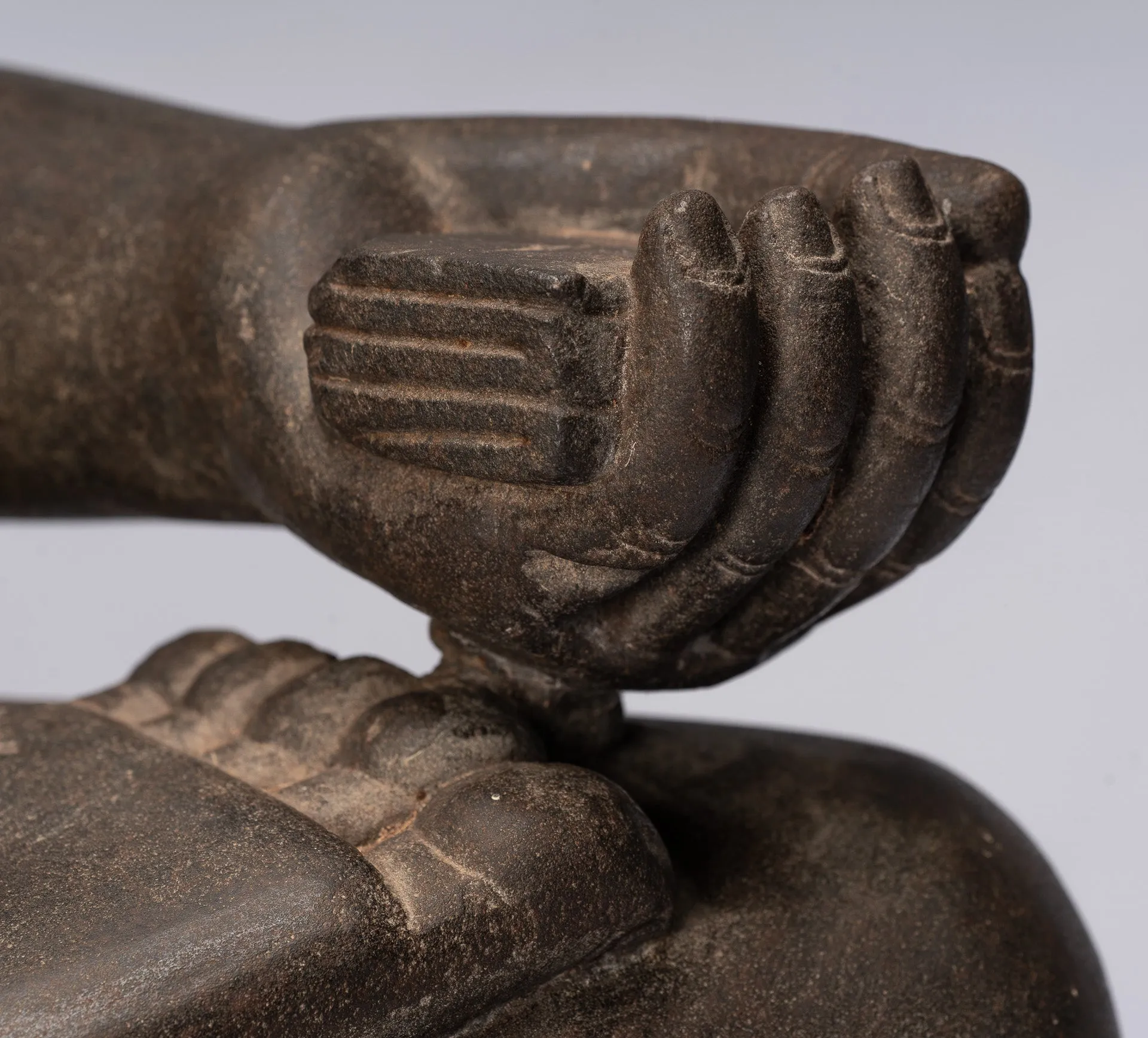 Antique Khmer Style Stone Koh Ker Seated Bodhisattva Avalokitesvara Statue - 62cm/25"