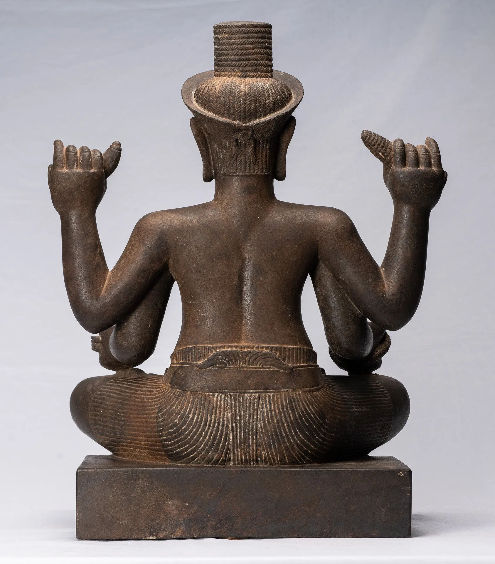 Antique Khmer Style Stone Koh Ker Seated Bodhisattva Avalokitesvara Statue - 62cm/25"
