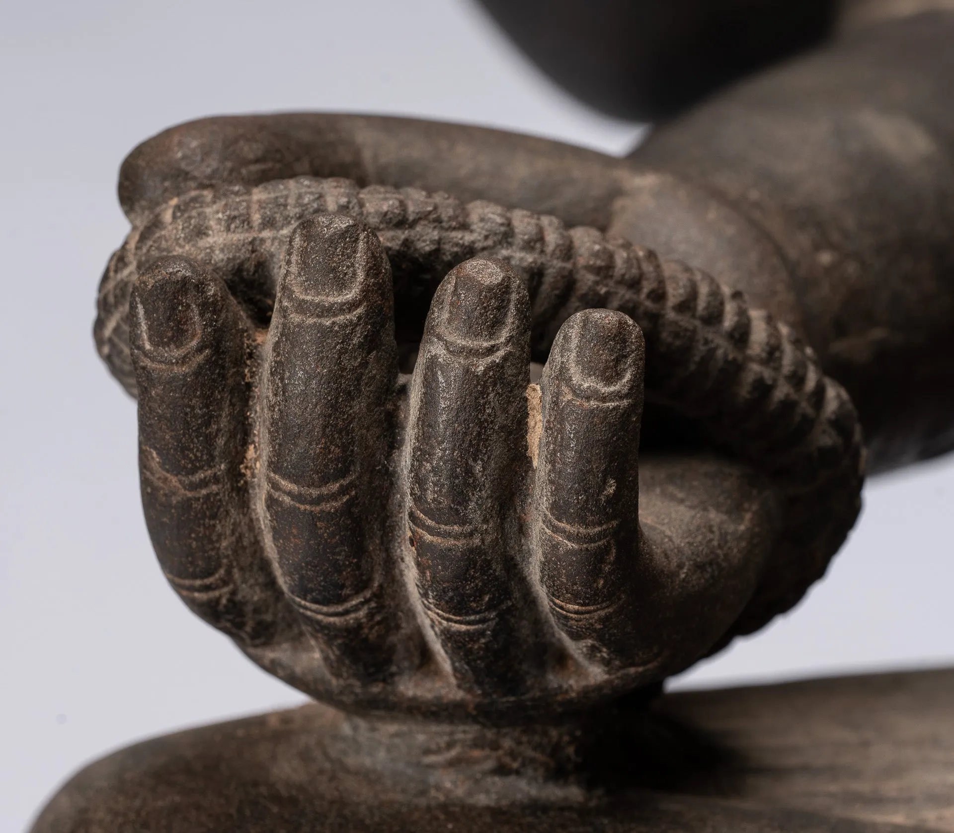 Antique Khmer Style Stone Koh Ker Seated Bodhisattva Avalokitesvara Statue - 62cm/25"