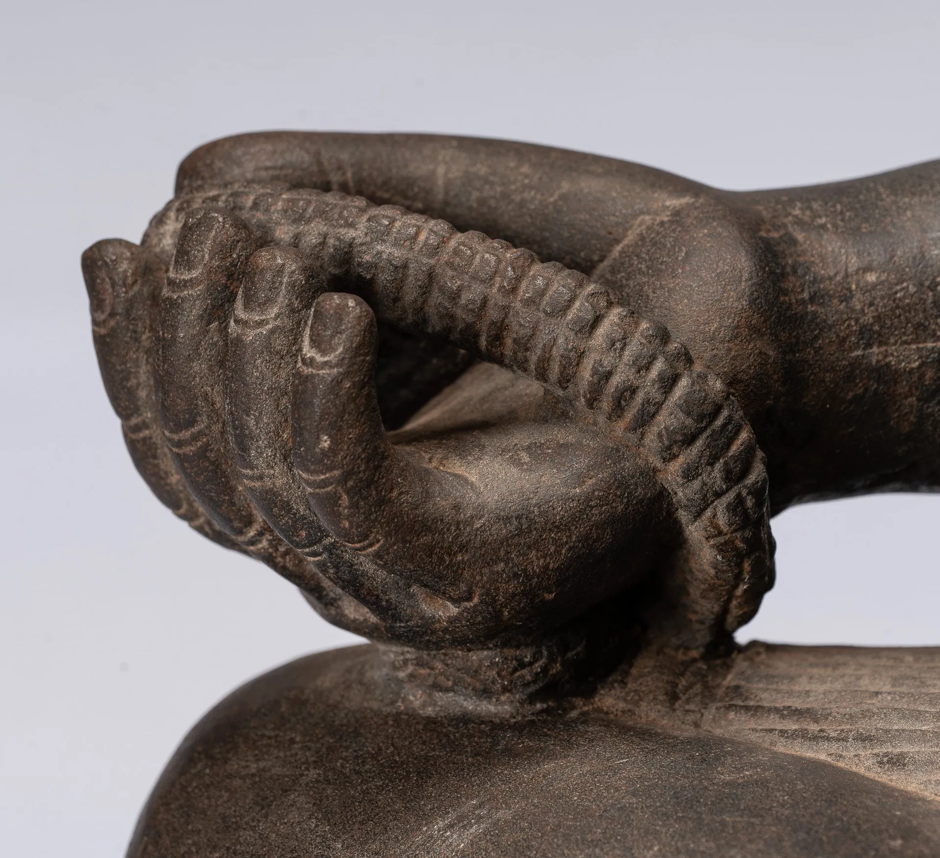 Antique Khmer Style Stone Koh Ker Seated Bodhisattva Avalokitesvara Statue - 62cm/25"
