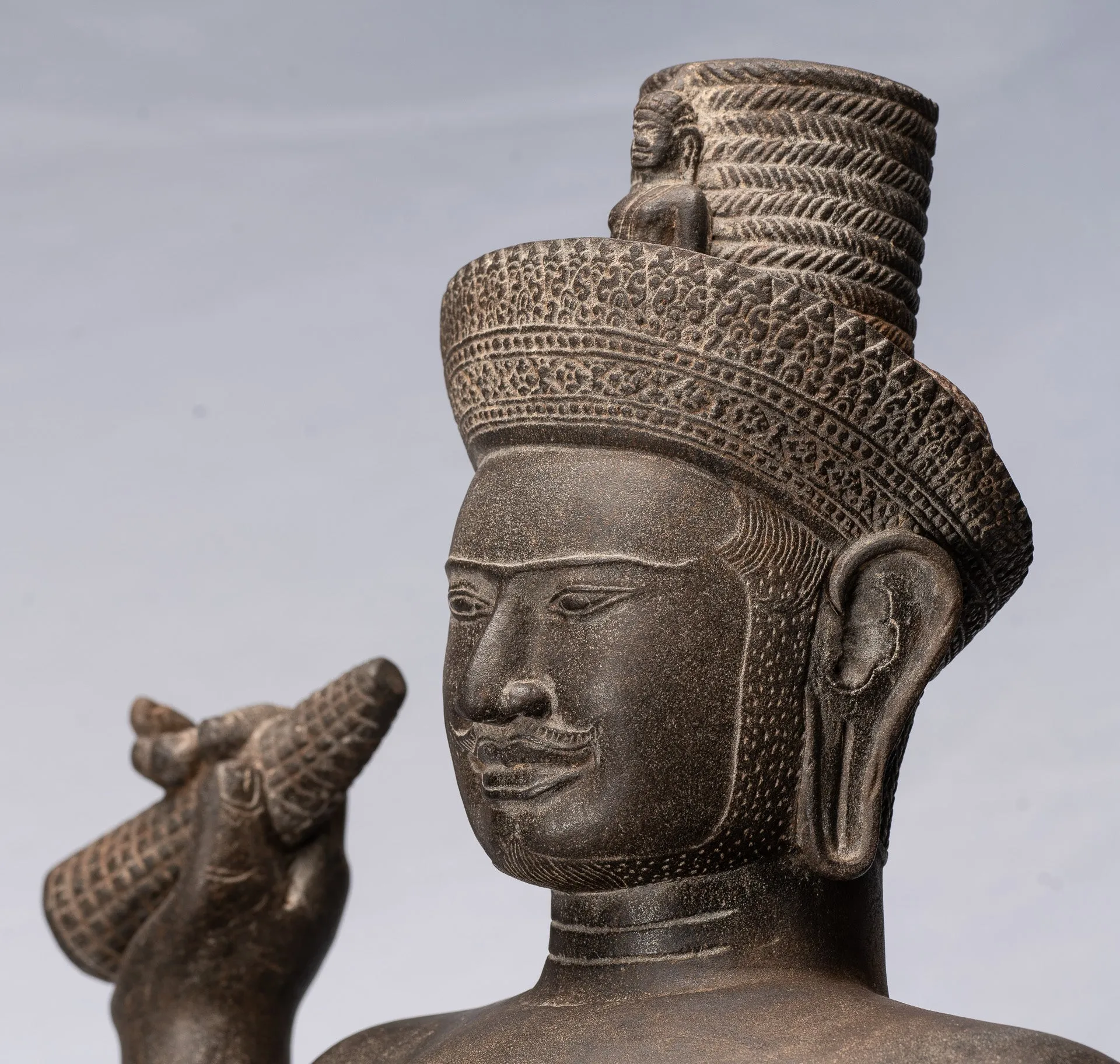 Antique Khmer Style Stone Koh Ker Seated Bodhisattva Avalokitesvara Statue - 62cm/25"