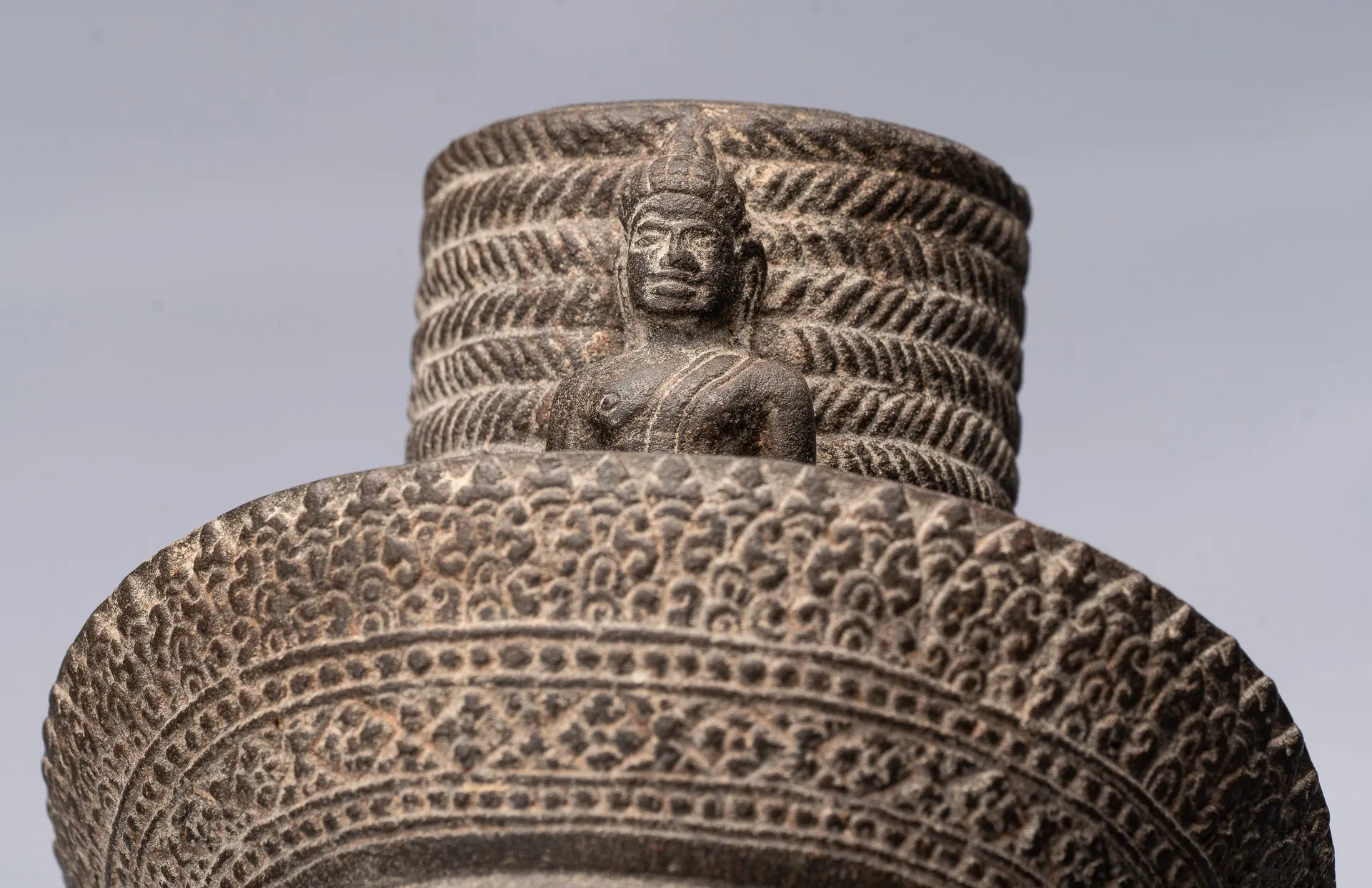 Antique Khmer Style Stone Koh Ker Seated Bodhisattva Avalokitesvara Statue - 62cm/25"