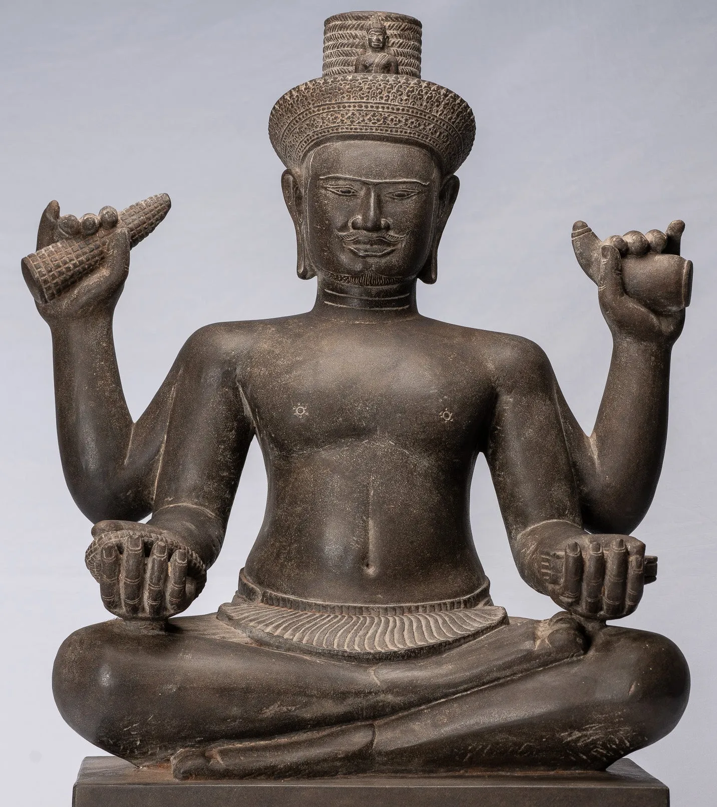 Antique Khmer Style Stone Koh Ker Seated Bodhisattva Avalokitesvara Statue - 62cm/25"