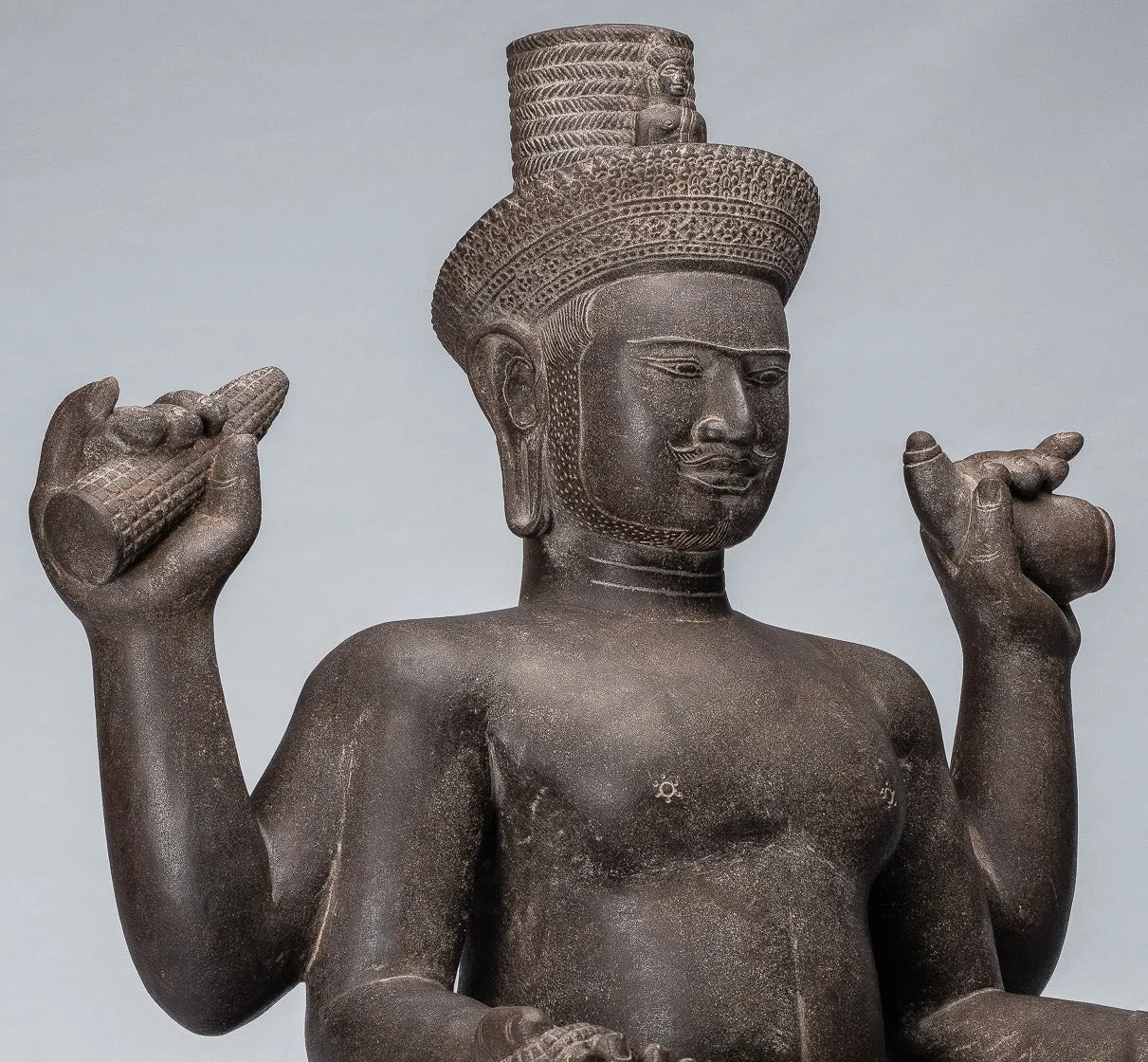Antique Khmer Style Stone Koh Ker Seated Bodhisattva Avalokitesvara Statue - 62cm/25"