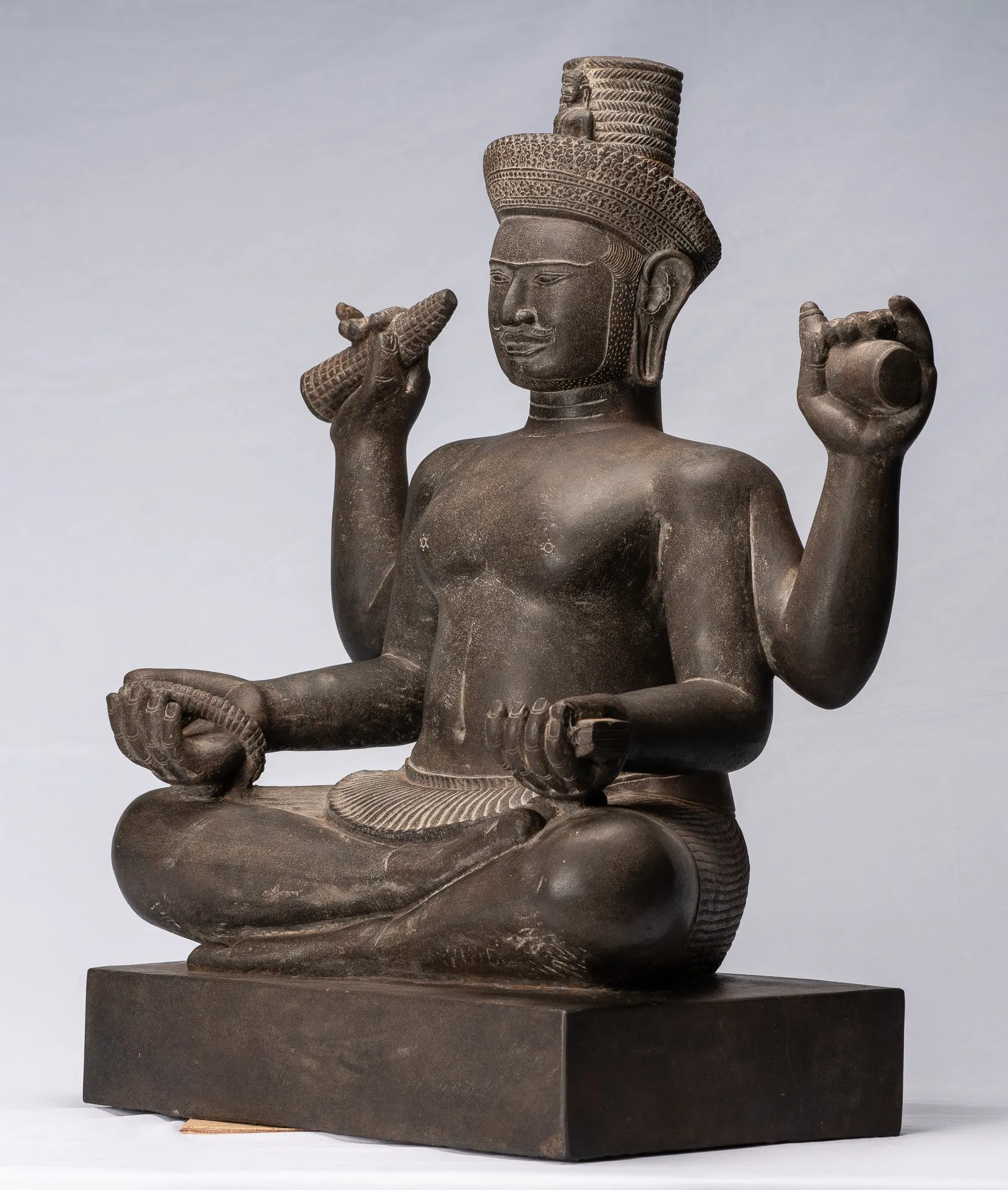 Antique Khmer Style Stone Koh Ker Seated Bodhisattva Avalokitesvara Statue - 62cm/25"