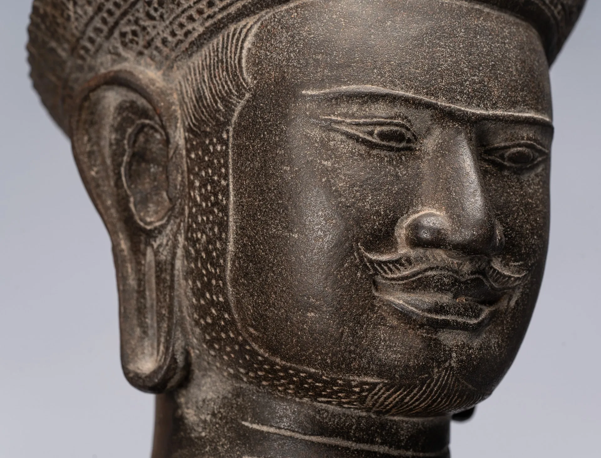 Antique Khmer Style Stone Koh Ker Seated Bodhisattva Avalokitesvara Statue - 62cm/25"
