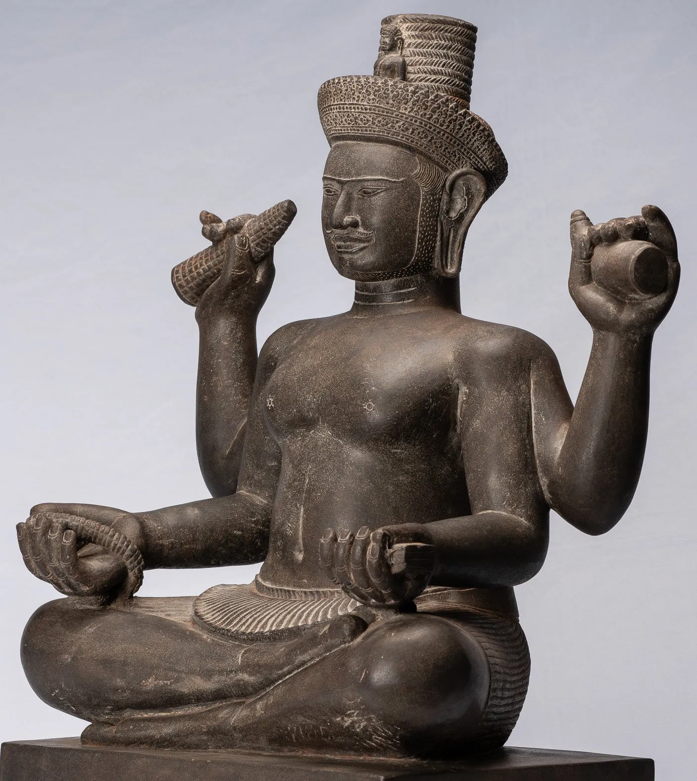 Antique Khmer Style Stone Koh Ker Seated Bodhisattva Avalokitesvara Statue - 62cm/25"