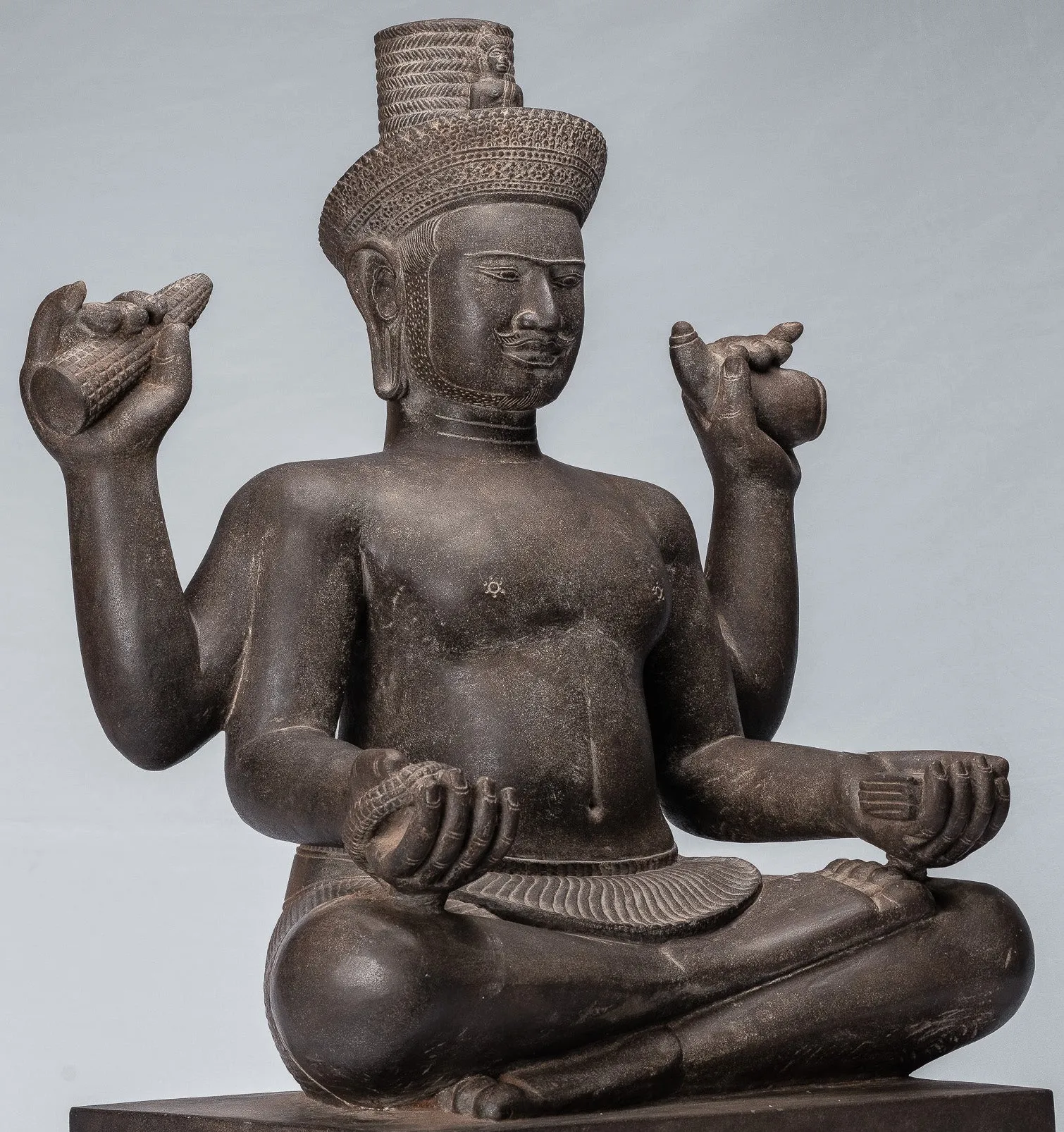 Antique Khmer Style Stone Koh Ker Seated Bodhisattva Avalokitesvara Statue - 62cm/25"