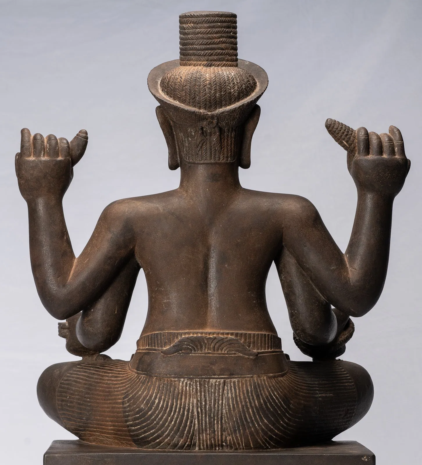 Antique Khmer Style Stone Koh Ker Seated Bodhisattva Avalokitesvara Statue - 62cm/25"