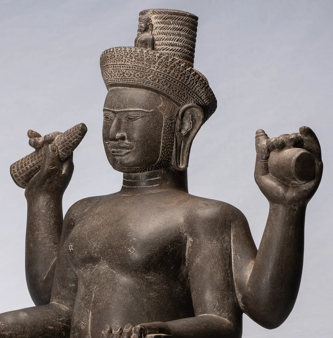 Antique Khmer Style Stone Koh Ker Seated Bodhisattva Avalokitesvara Statue - 62cm/25"