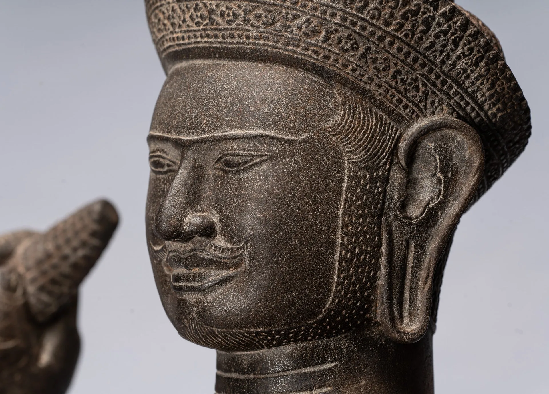 Antique Khmer Style Stone Koh Ker Seated Bodhisattva Avalokitesvara Statue - 62cm/25"