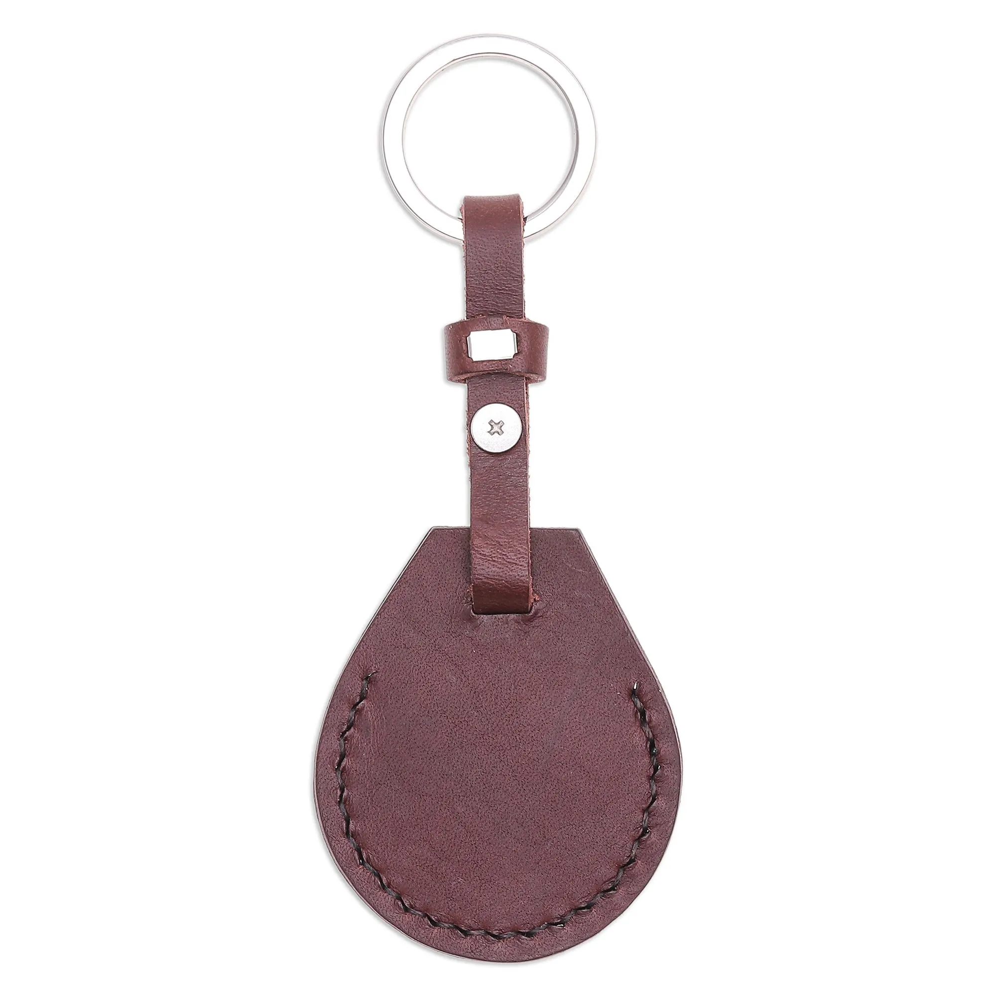 Artisan Crafted Genuine Leather Air Tag Holder with Keyring - Smart Security in Brown | NOVICA