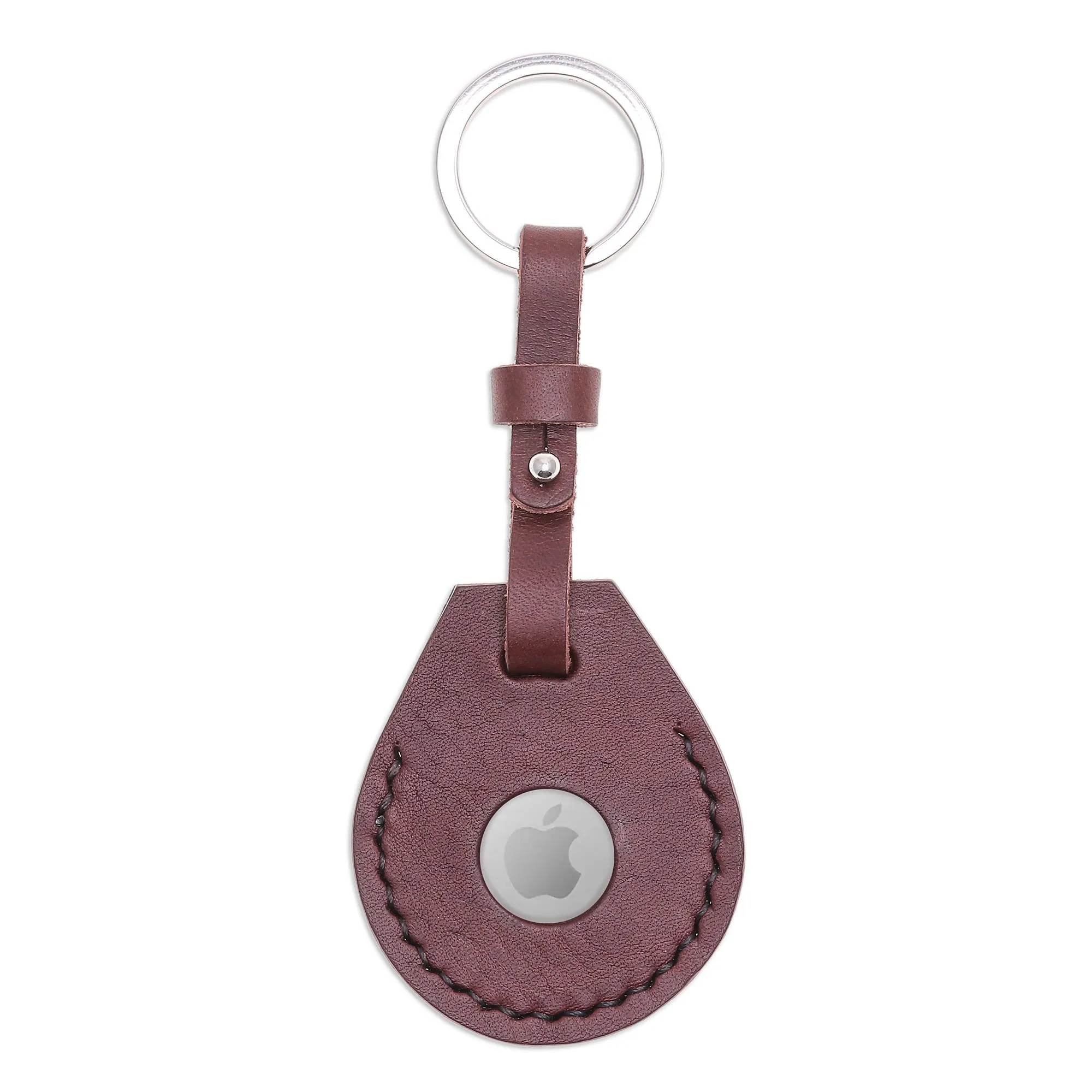 Artisan Crafted Genuine Leather Air Tag Holder with Keyring - Smart Security in Brown | NOVICA