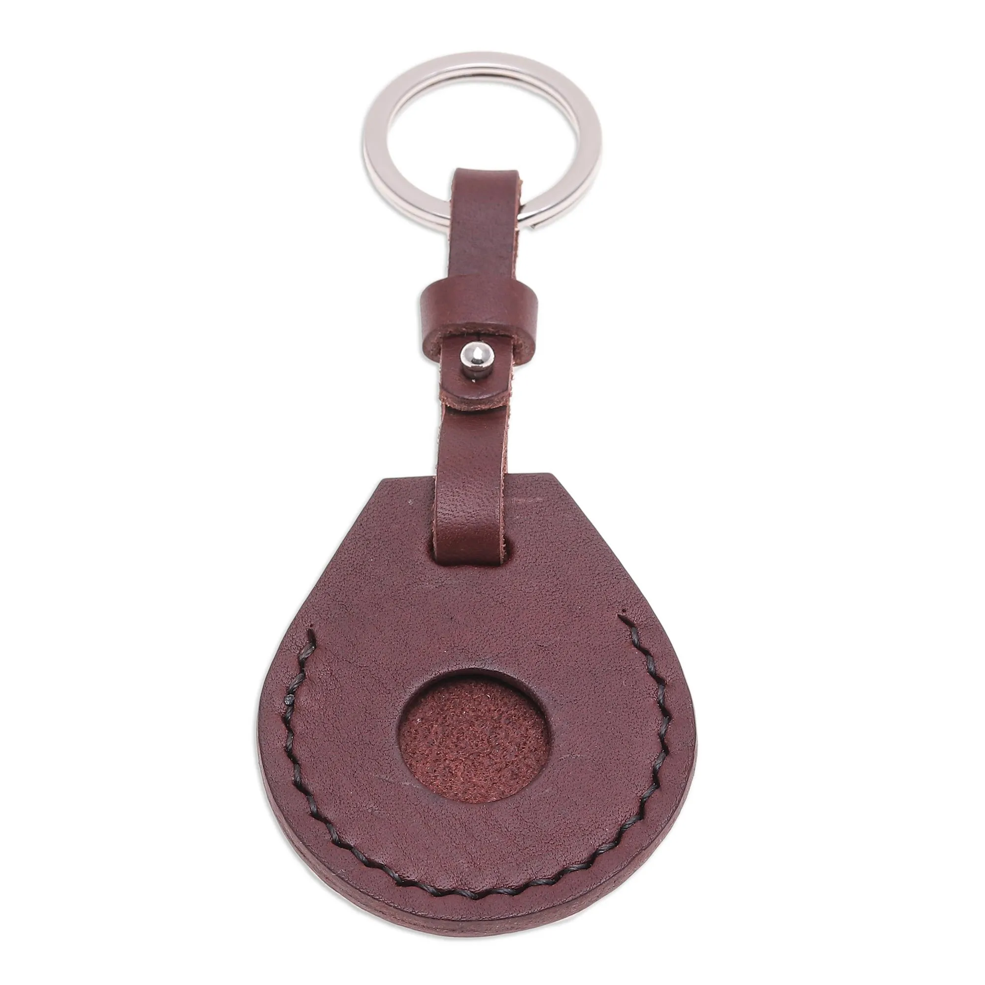 Artisan Crafted Genuine Leather Air Tag Holder with Keyring - Smart Security in Brown | NOVICA