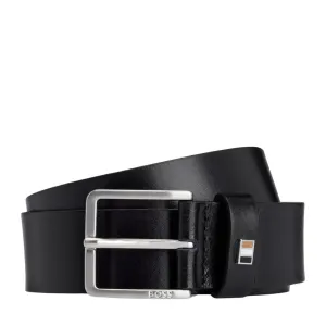 BOSS Signature Stripe Flag Italian Black Leather Belt